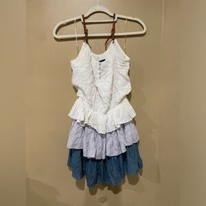 Medium Boho tiered dress White light blue and dark blue ruffles
